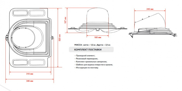 Проходной элемент, кровли Universal Gervent, зеленый